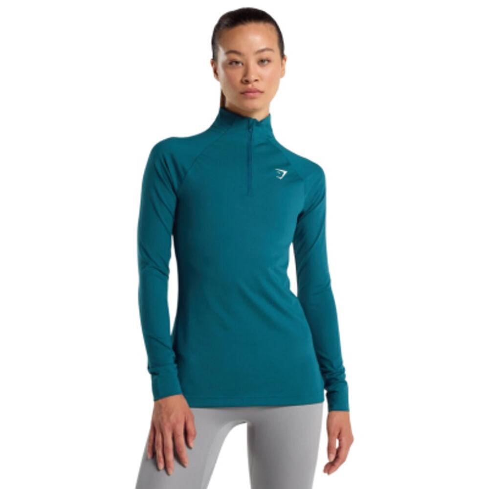 Gymshark Women's Training 1/4 Zip Jacket Niagra Teal Blue Size Large